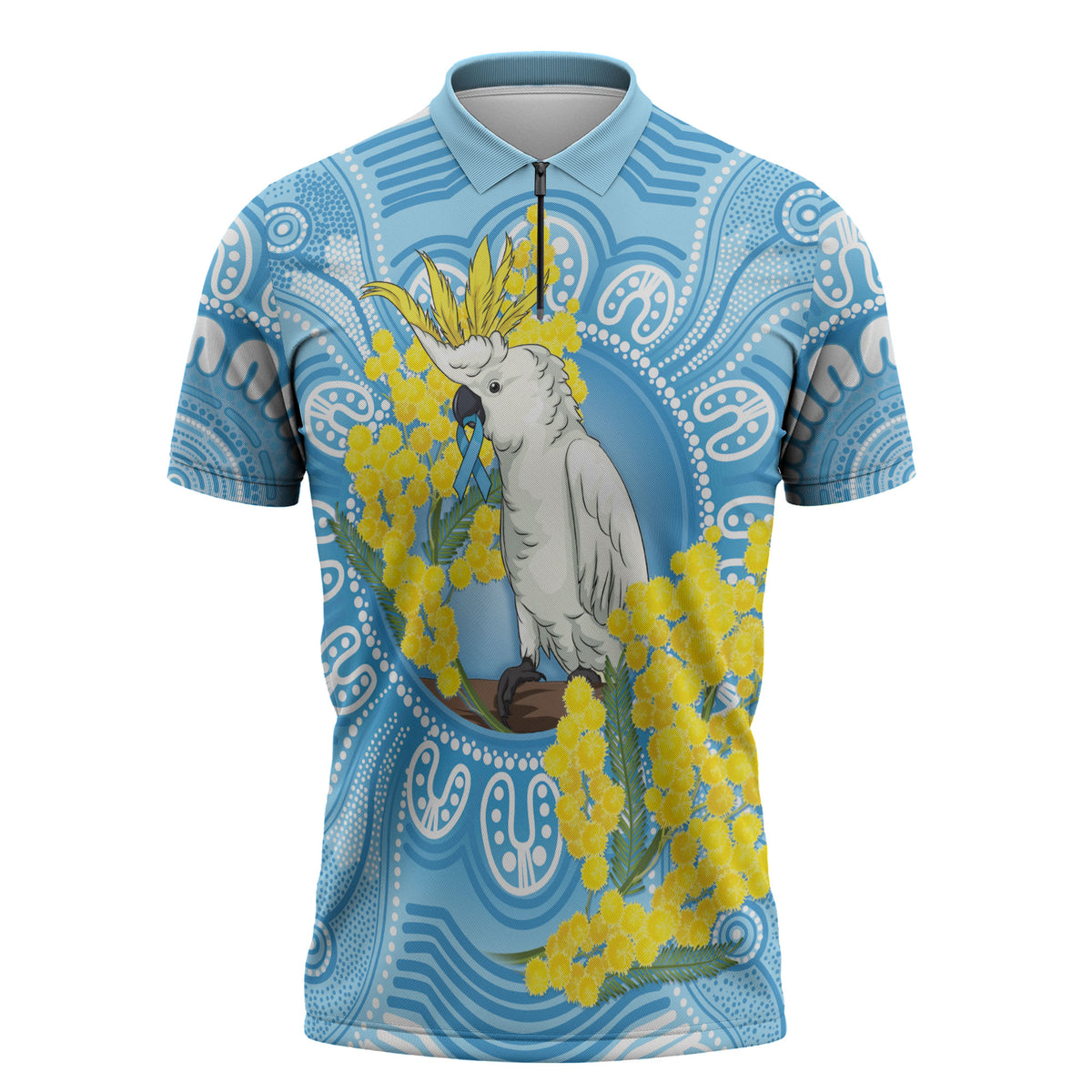 World Diabetes Day Australia Zipper Polo Shirt Yellow-crested Cockatoo Golden Wattle Aboriginal