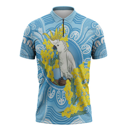 World Diabetes Day Australia Zipper Polo Shirt Yellow-crested Cockatoo Golden Wattle Aboriginal