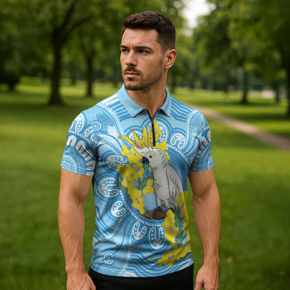 World Diabetes Day Australia Zipper Polo Shirt Yellow-crested Cockatoo Golden Wattle Aboriginal