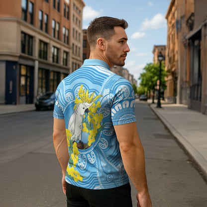 World Diabetes Day Australia Zipper Polo Shirt Yellow-crested Cockatoo Golden Wattle Aboriginal