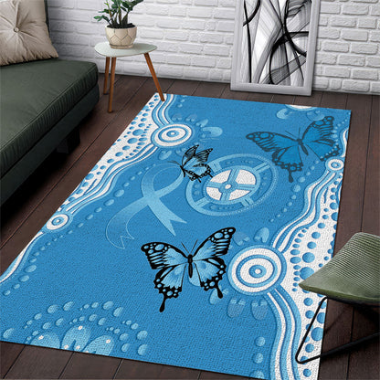 World Diabetes Day Australia Area Rug Blue Ribbon Butterfly Aboriginal Art