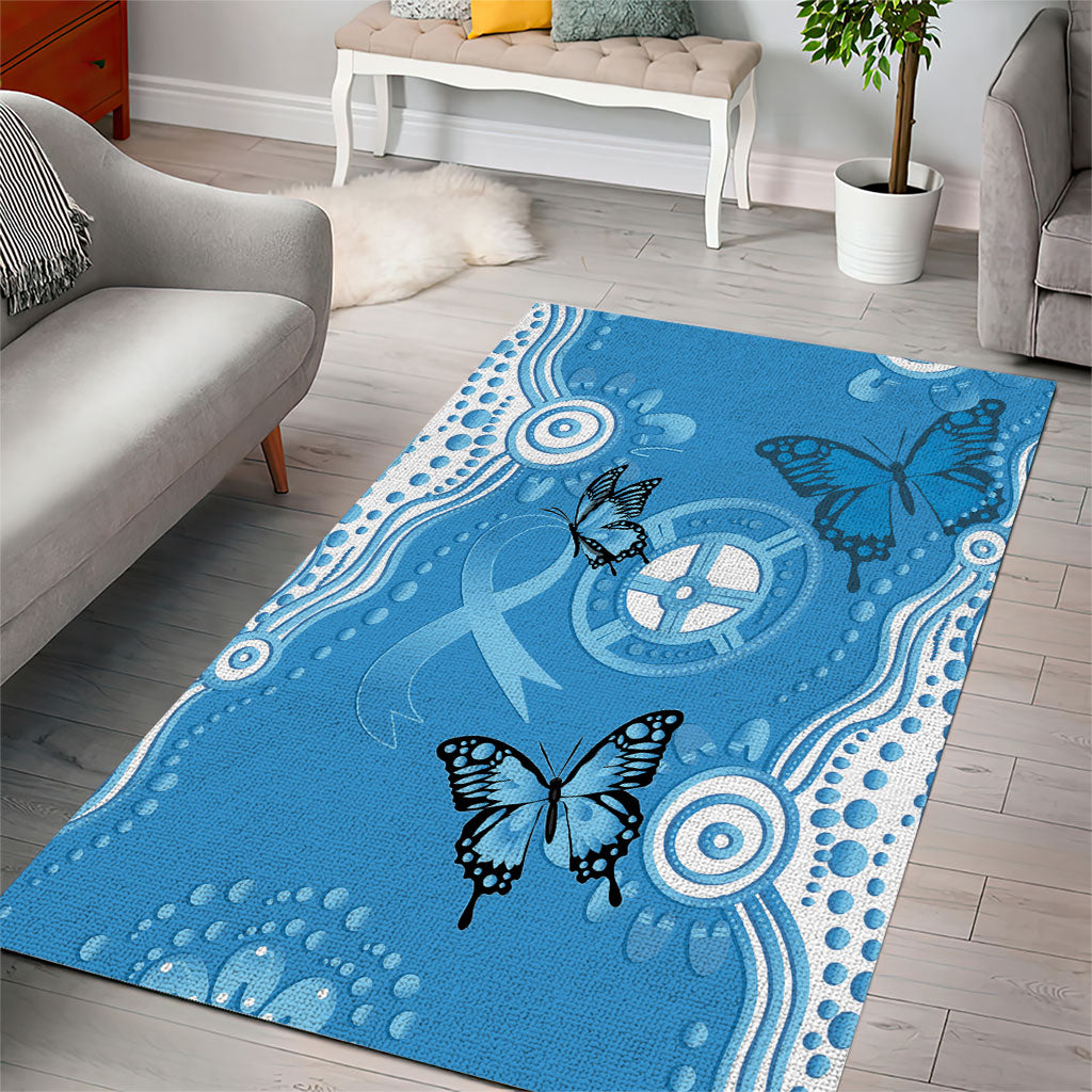 World Diabetes Day Australia Area Rug Blue Ribbon Butterfly Aboriginal Art