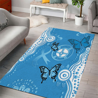 World Diabetes Day Australia Area Rug Blue Ribbon Butterfly Aboriginal Art