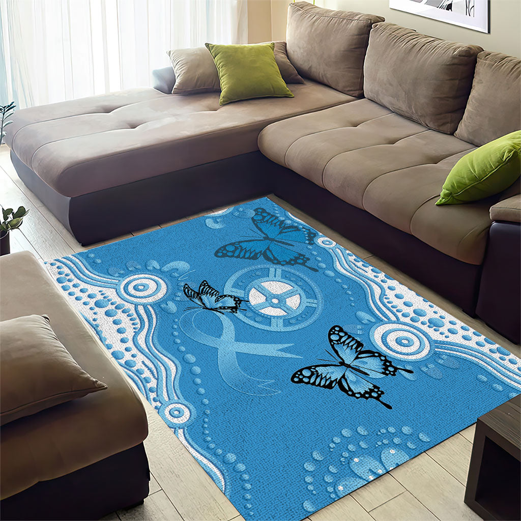 World Diabetes Day Australia Area Rug Blue Ribbon Butterfly Aboriginal Art