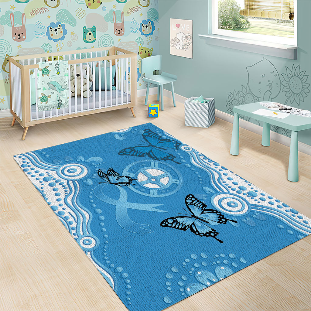 World Diabetes Day Australia Area Rug Blue Ribbon Butterfly Aboriginal Art