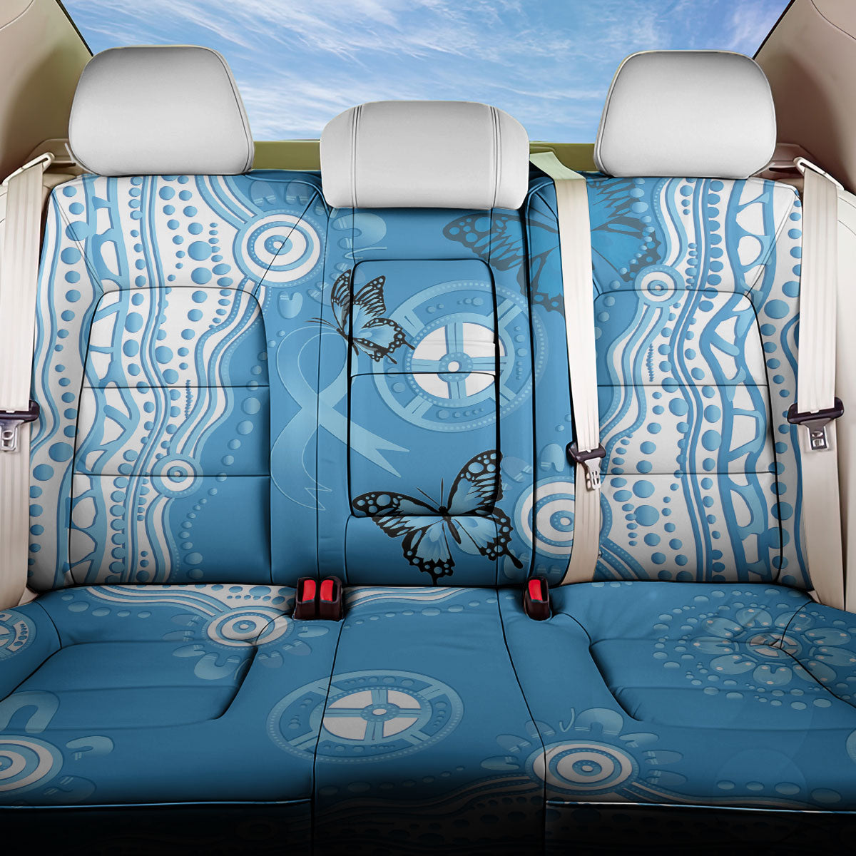 World Diabetes Day Australia Back Car Seat Cover Blue Ribbon Butterfly Aboriginal Art