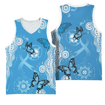 World Diabetes Day Australia Basketball Jersey Blue Ribbon Butterfly Aboriginal Art