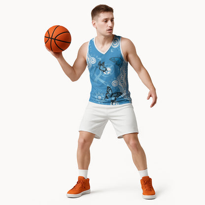 World Diabetes Day Australia Basketball Jersey Blue Ribbon Butterfly Aboriginal Art
