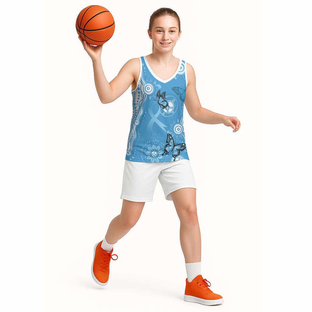 World Diabetes Day Australia Basketball Jersey Blue Ribbon Butterfly Aboriginal Art