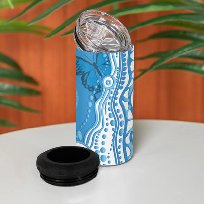World Diabetes Day Australia 4 in 1 Can Cooler Tumbler Blue Ribbon Butterfly Aboriginal Art