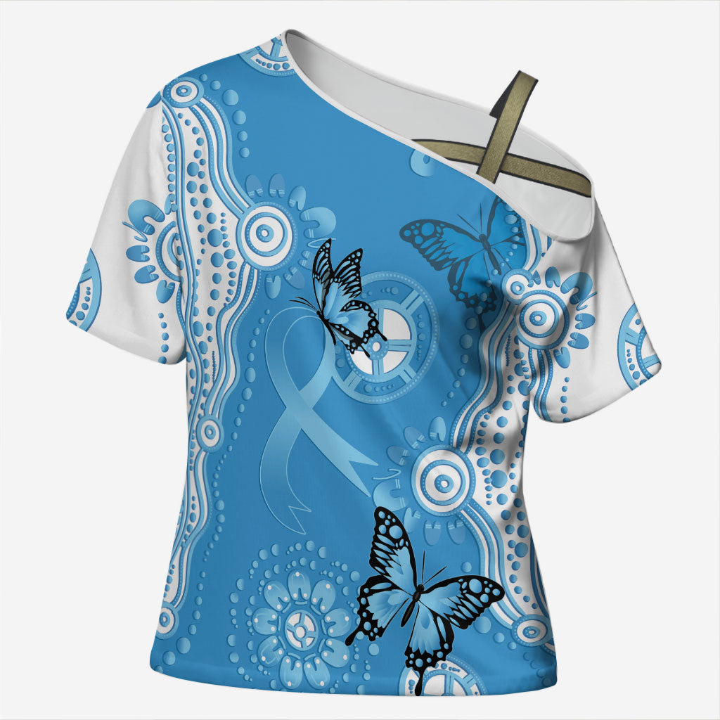 World Diabetes Day Australia Cross Shoulder Shirt Blue Ribbon Butterfly Aboriginal Art