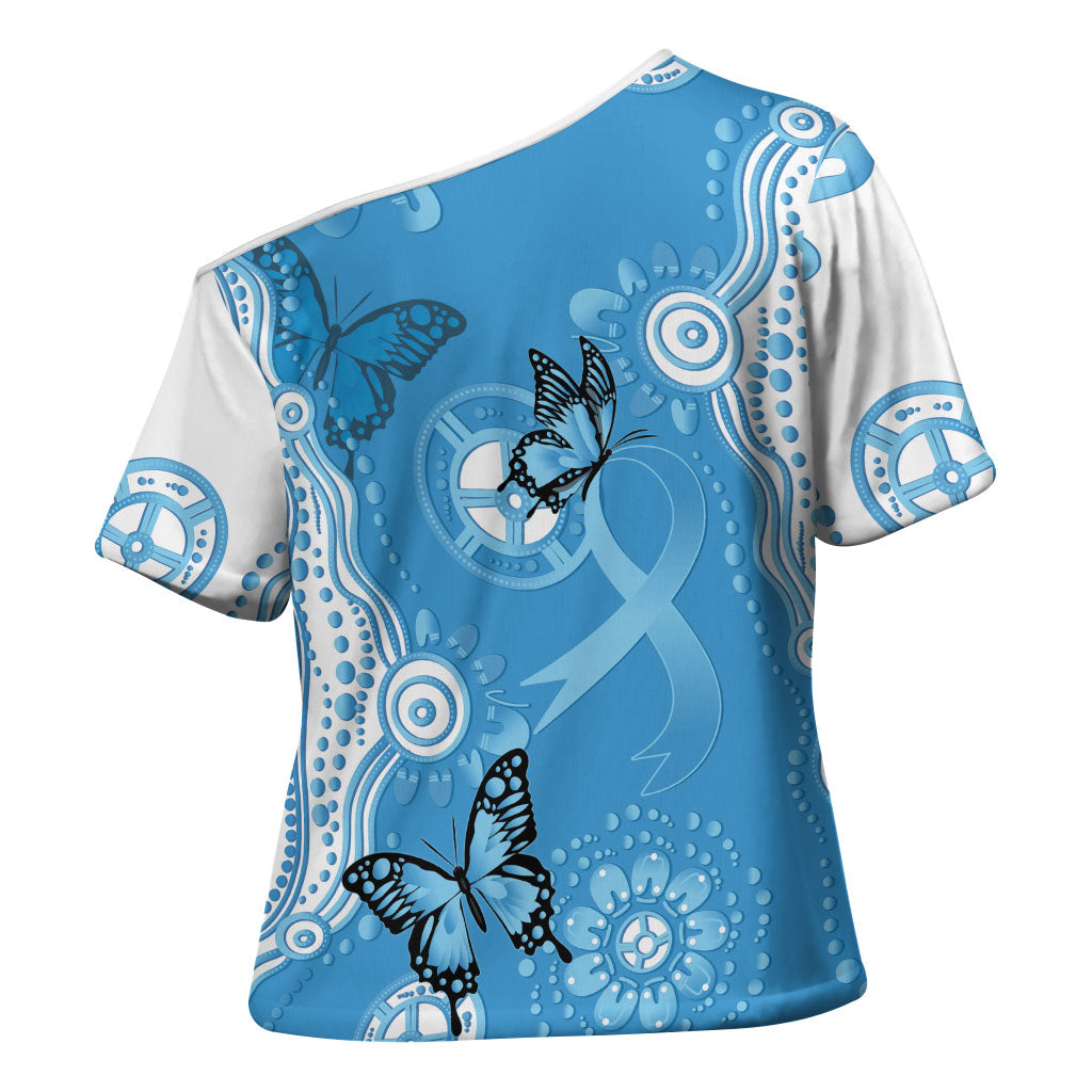 World Diabetes Day Australia Cross Shoulder Shirt Blue Ribbon Butterfly Aboriginal Art
