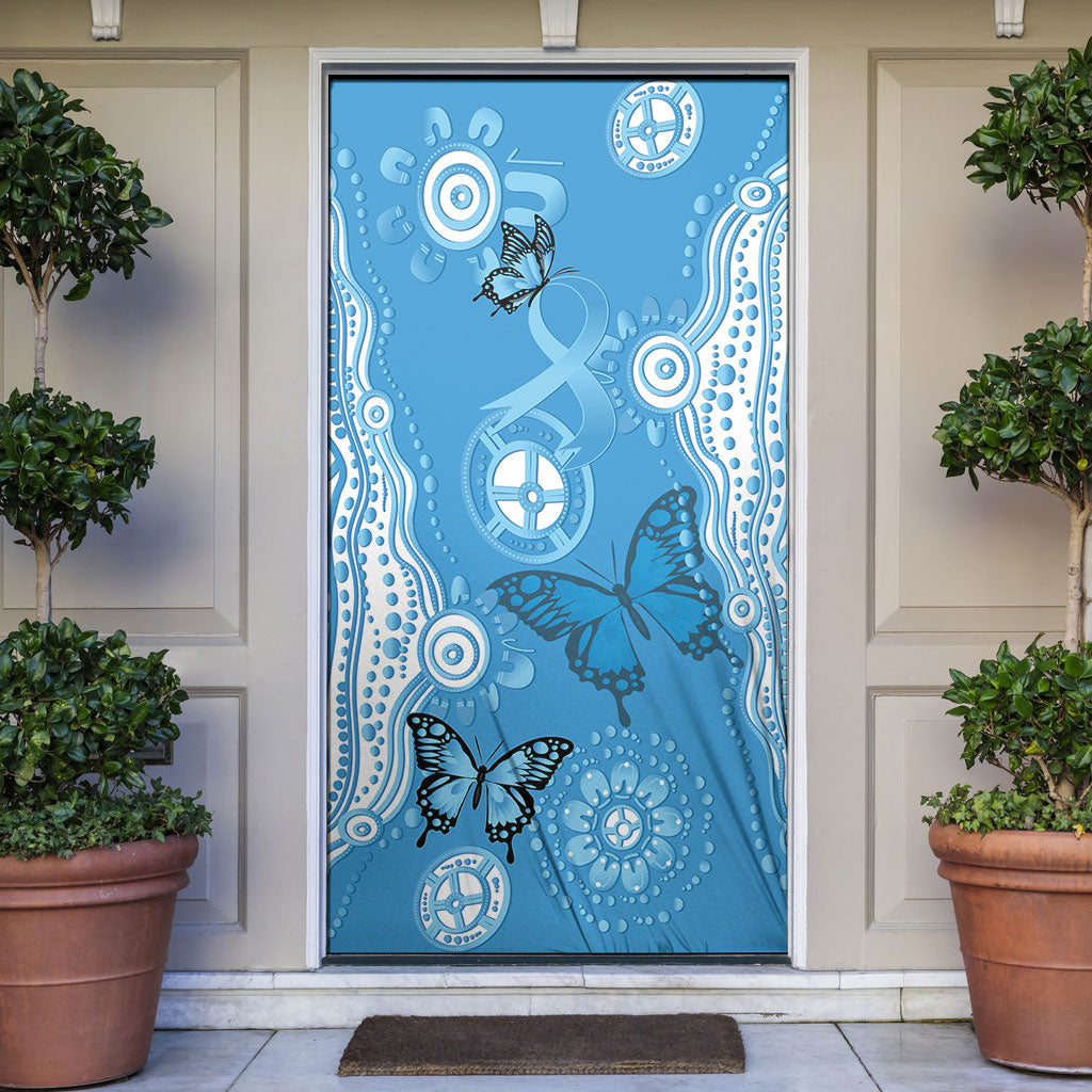 World Diabetes Day Australia Door Cover Blue Ribbon Butterfly Aboriginal Art