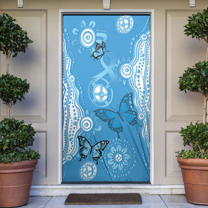 World Diabetes Day Australia Door Cover Blue Ribbon Butterfly Aboriginal Art