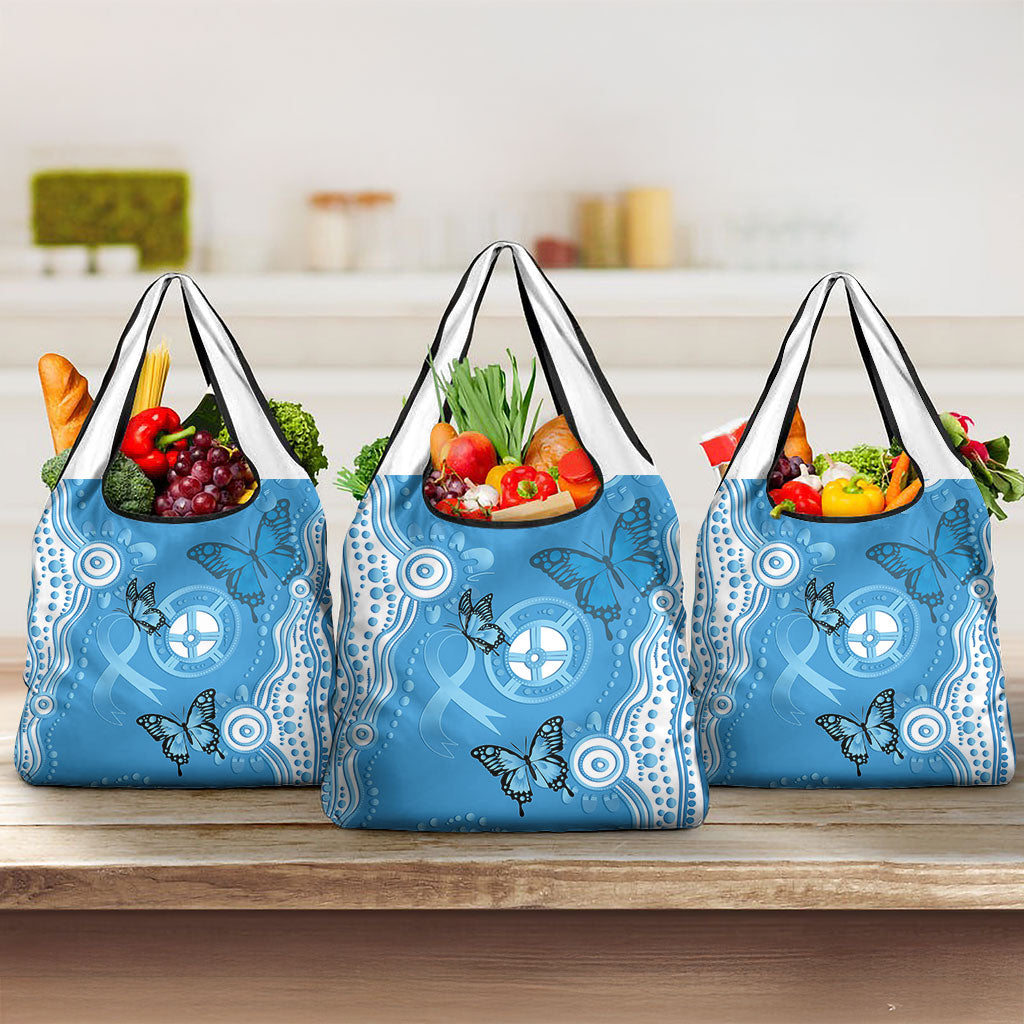 World Diabetes Day Australia Grocery Bag Blue Ribbon Butterfly Aboriginal Art