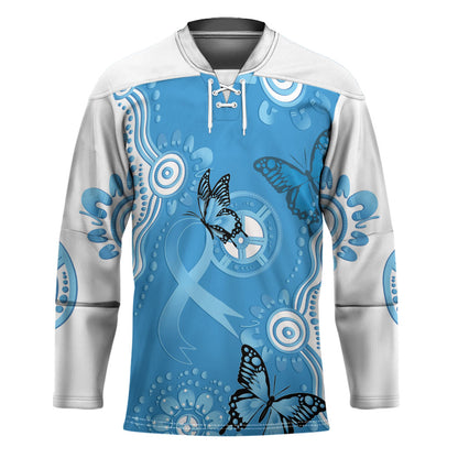 World Diabetes Day Australia Hockey Jersey Blue Ribbon Butterfly Aboriginal Art