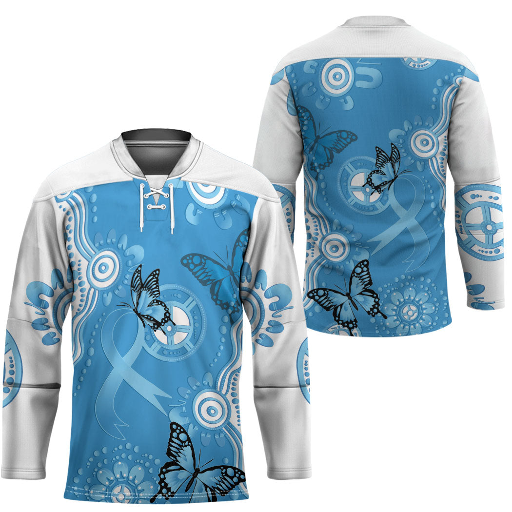World Diabetes Day Australia Hockey Jersey Blue Ribbon Butterfly Aboriginal Art