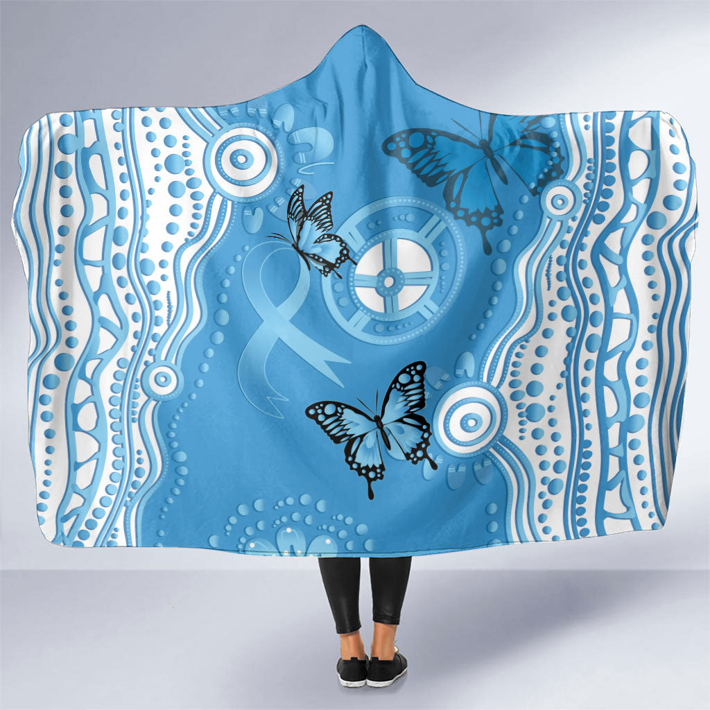 World Diabetes Day Australia Hooded Blanket Blue Ribbon Butterfly Aboriginal Art
