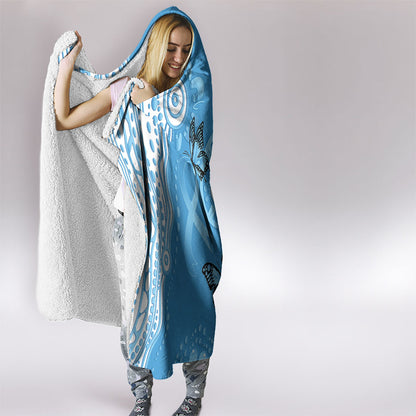 World Diabetes Day Australia Hooded Blanket Blue Ribbon Butterfly Aboriginal Art