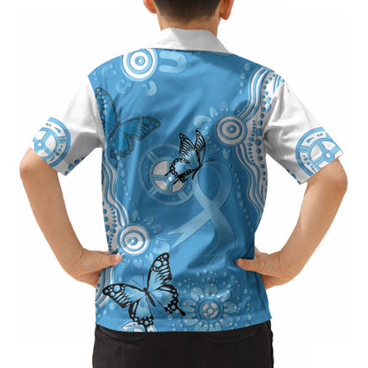 World Diabetes Day Australia Kid Hawaiian Shirt Blue Ribbon Butterfly Aboriginal Art