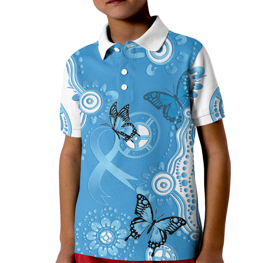World Diabetes Day Australia Kid Polo Shirt Blue Ribbon Butterfly Aboriginal Art