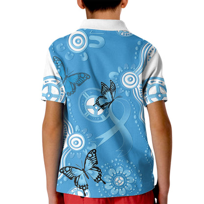 World Diabetes Day Australia Kid Polo Shirt Blue Ribbon Butterfly Aboriginal Art