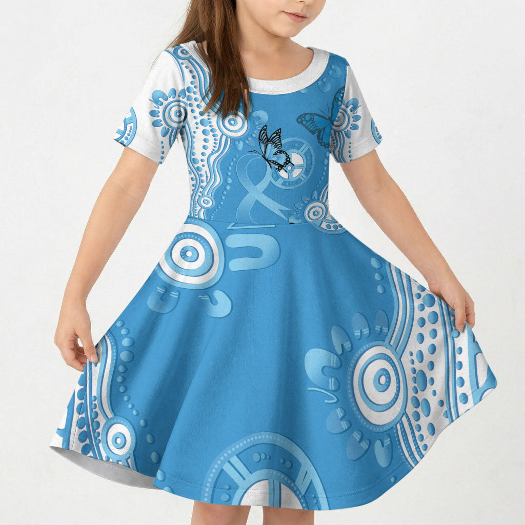 World Diabetes Day Australia Kid Short Sleeve Dress Blue Ribbon Butterfly Aboriginal Art