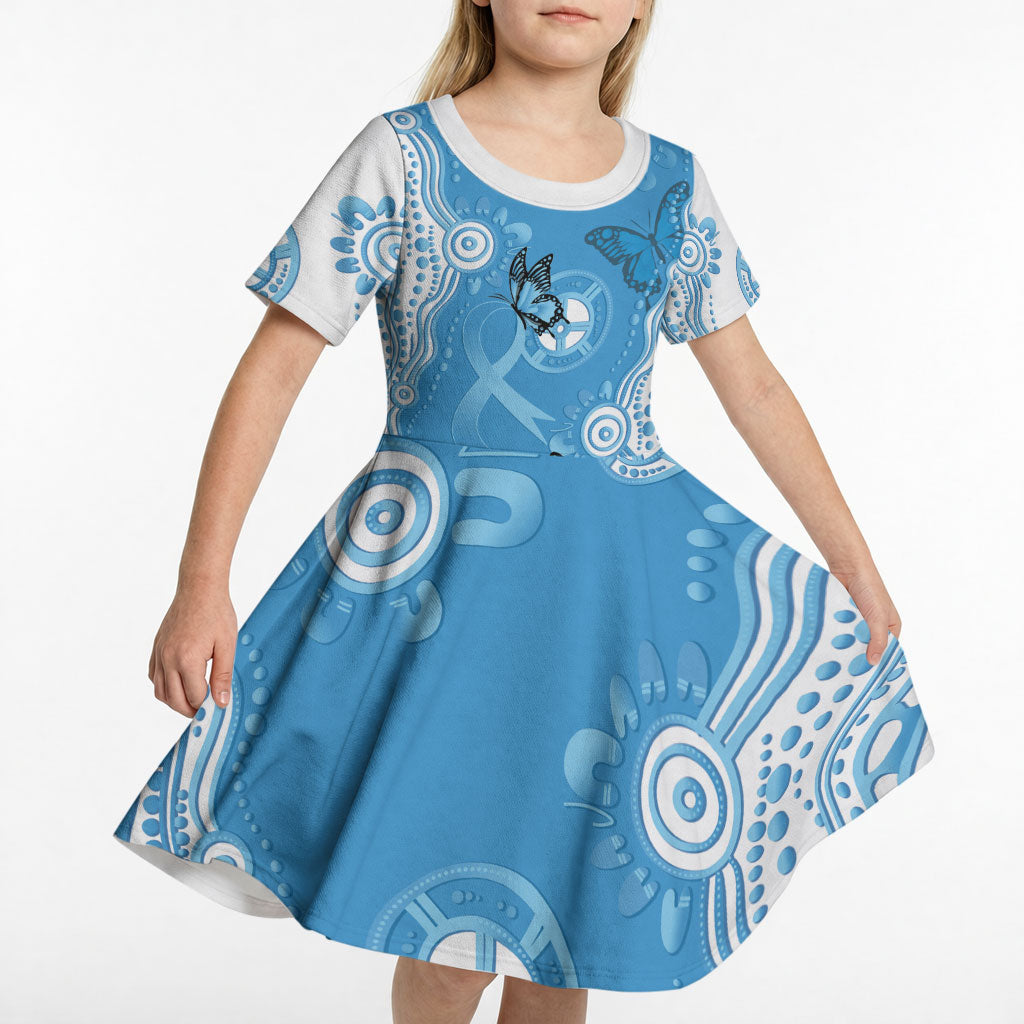 World Diabetes Day Australia Kid Short Sleeve Dress Blue Ribbon Butterfly Aboriginal Art