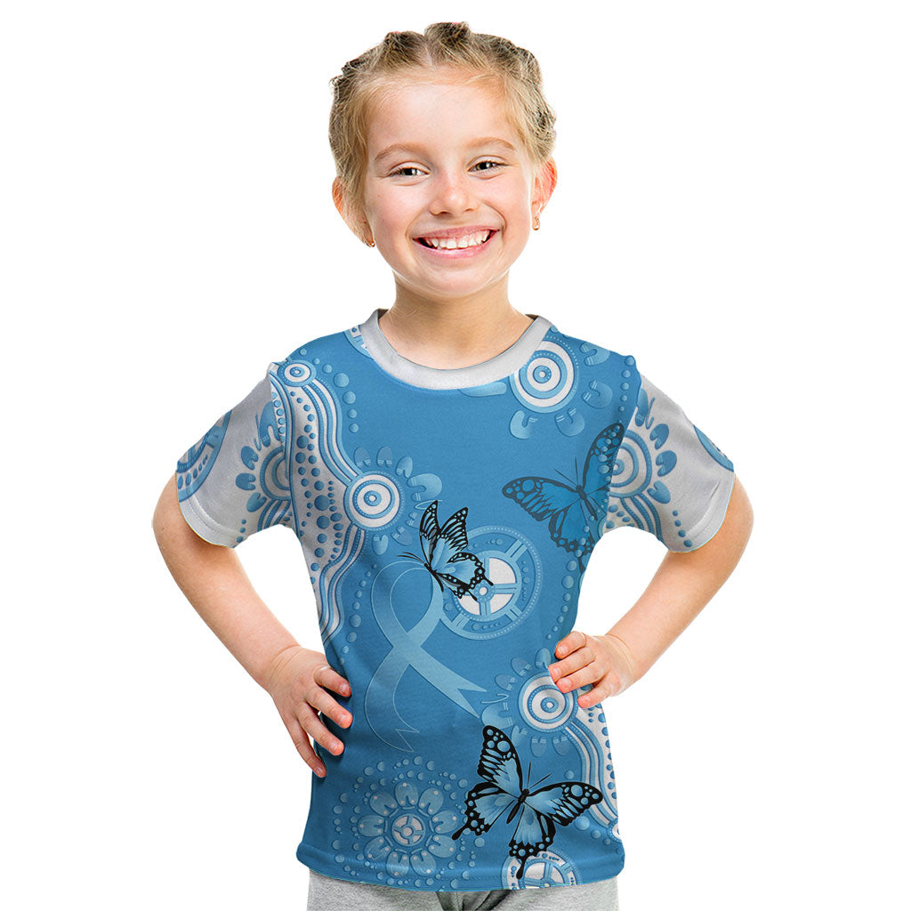 World Diabetes Day Australia Kid T Shirt Blue Ribbon Butterfly Aboriginal Art