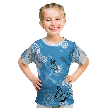 World Diabetes Day Australia Kid T Shirt Blue Ribbon Butterfly Aboriginal Art