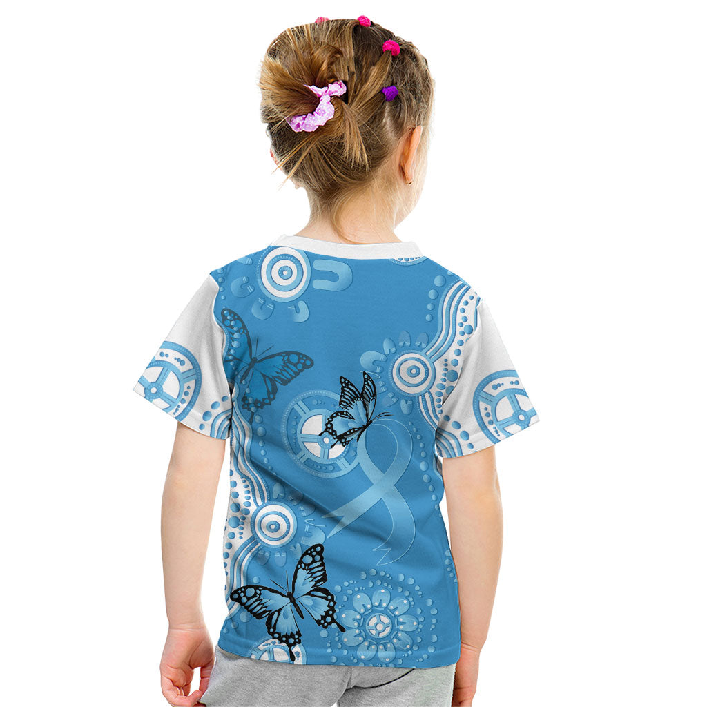 World Diabetes Day Australia Kid T Shirt Blue Ribbon Butterfly Aboriginal Art