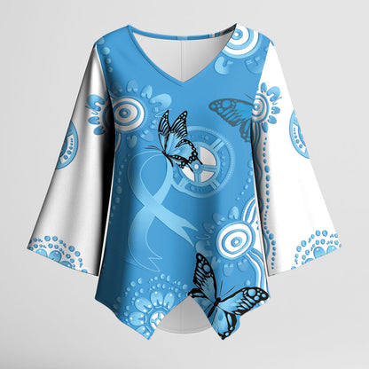 World Diabetes Day Australia Kimono Sleeve Blouse Blue Ribbon Butterfly Aboriginal Art