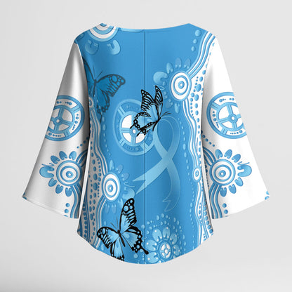 World Diabetes Day Australia Kimono Sleeve Blouse Blue Ribbon Butterfly Aboriginal Art