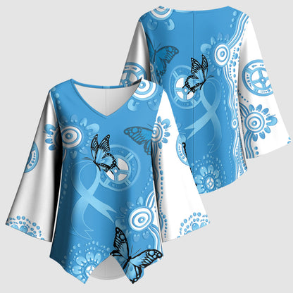 World Diabetes Day Australia Kimono Sleeve Blouse Blue Ribbon Butterfly Aboriginal Art