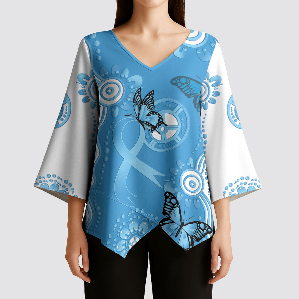 World Diabetes Day Australia Kimono Sleeve Blouse Blue Ribbon Butterfly Aboriginal Art