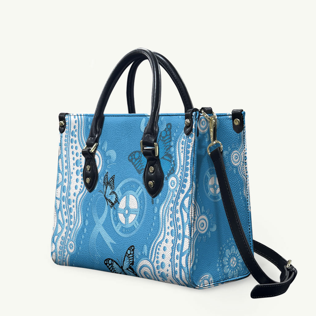 World Diabetes Day Australia Leather Bag Blue Ribbon Butterfly Aboriginal Art