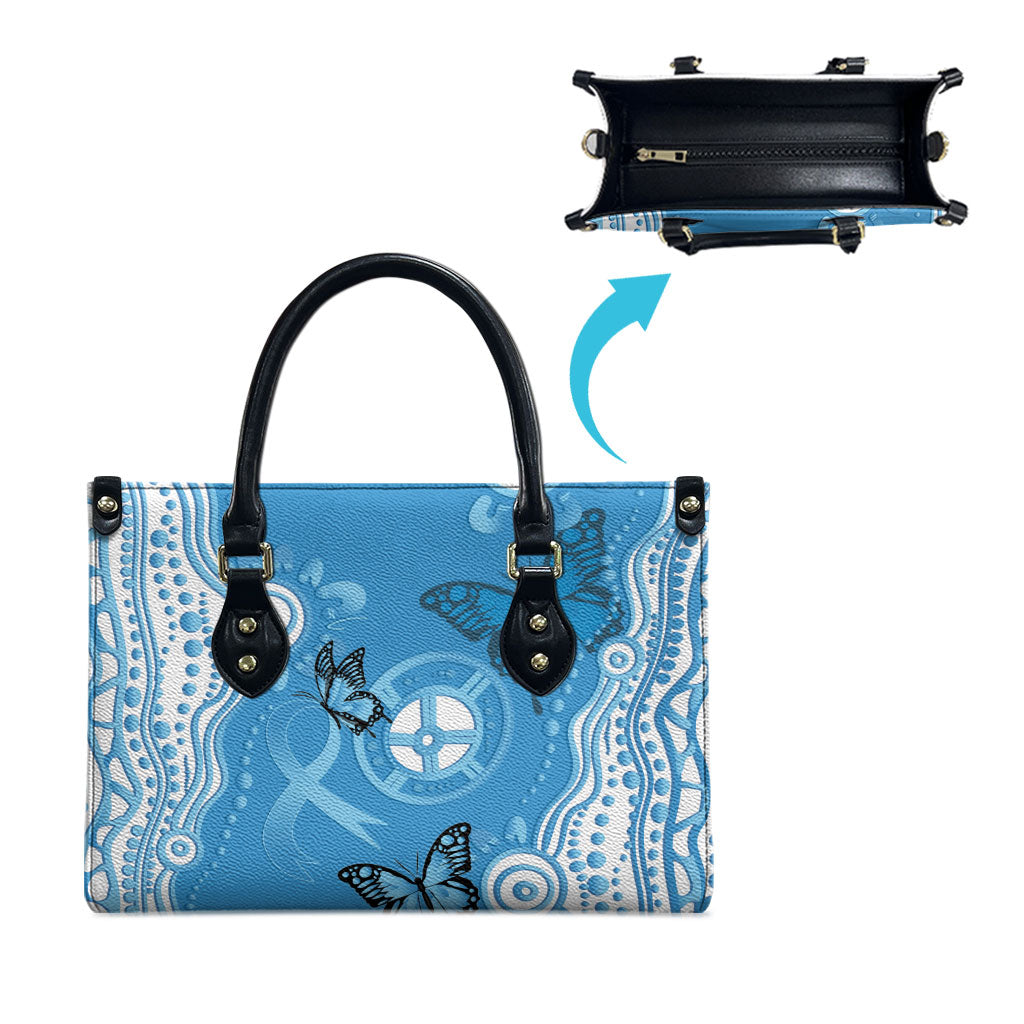 World Diabetes Day Australia Leather Bag Blue Ribbon Butterfly Aboriginal Art