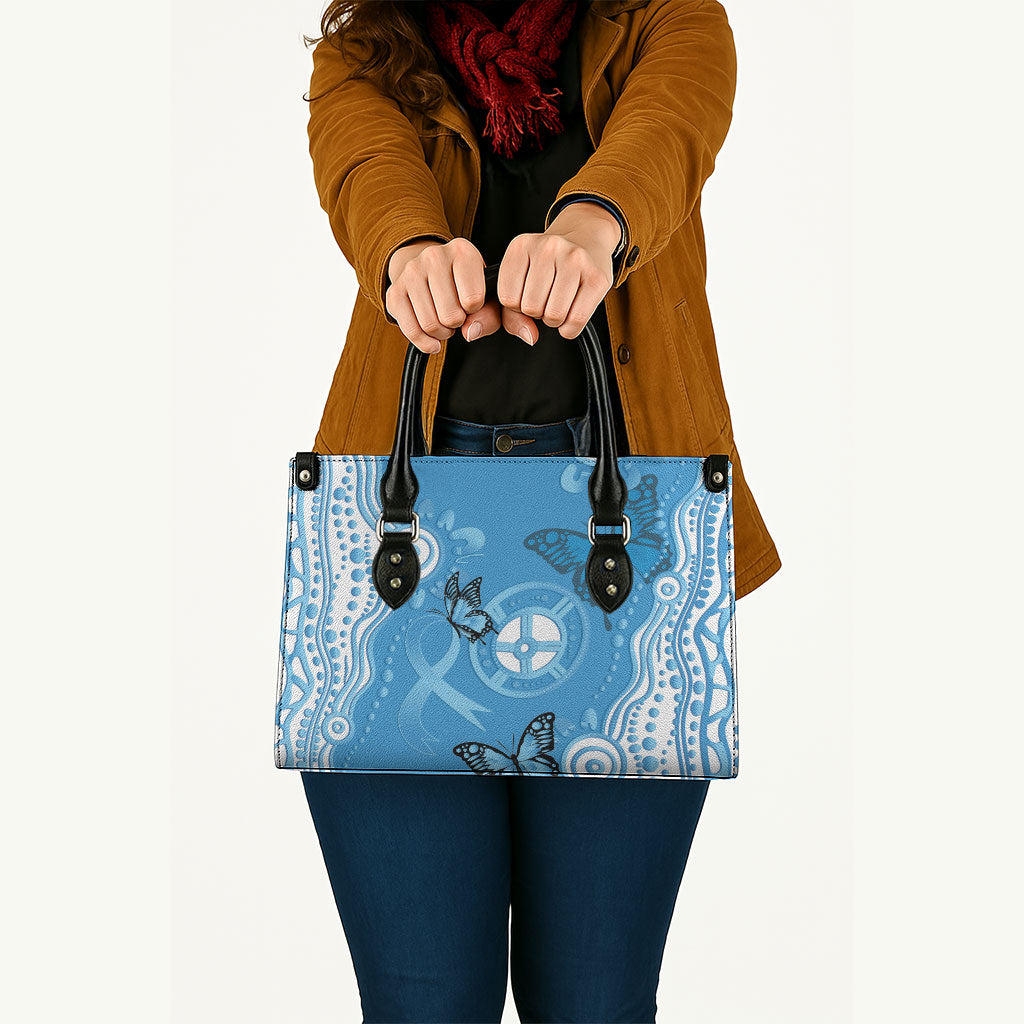 World Diabetes Day Australia Leather Bag Blue Ribbon Butterfly Aboriginal Art