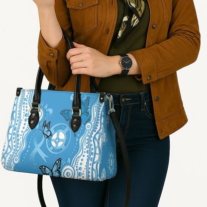 World Diabetes Day Australia Leather Bag Blue Ribbon Butterfly Aboriginal Art