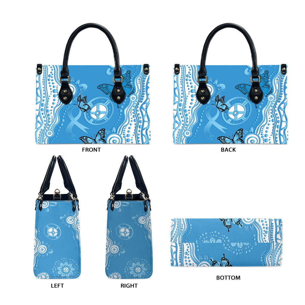 World Diabetes Day Australia Leather Bag Blue Ribbon Butterfly Aboriginal Art