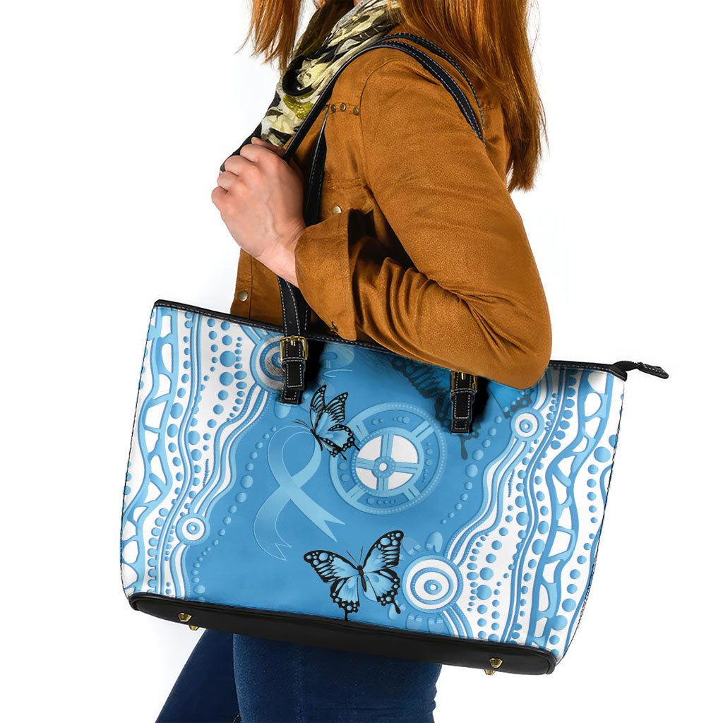 World Diabetes Day Australia Leather Tote Bag Blue Ribbon Butterfly Aboriginal Art