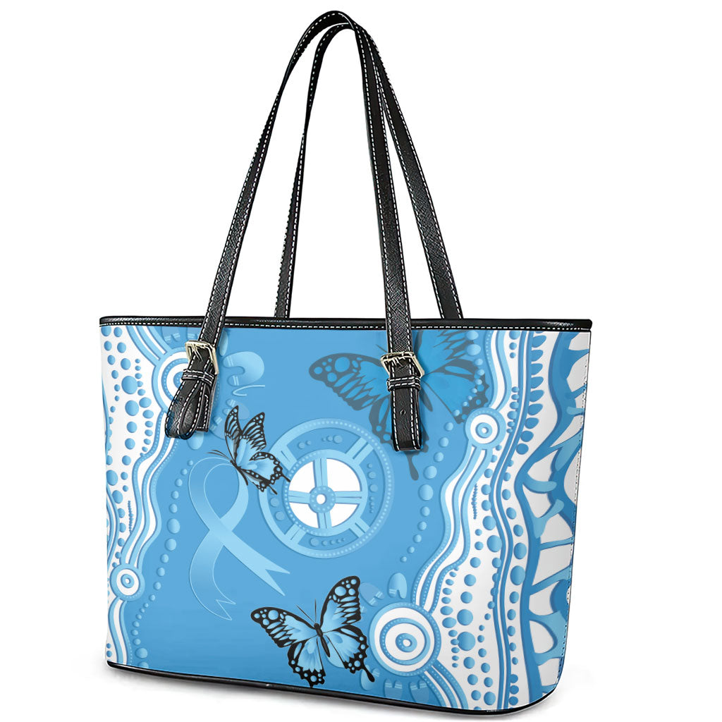 World Diabetes Day Australia Leather Tote Bag Blue Ribbon Butterfly Aboriginal Art