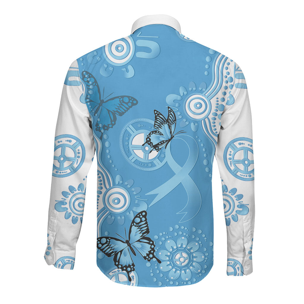 World Diabetes Day Australia Long Sleeve Button Shirt Blue Ribbon Butterfly Aboriginal Art