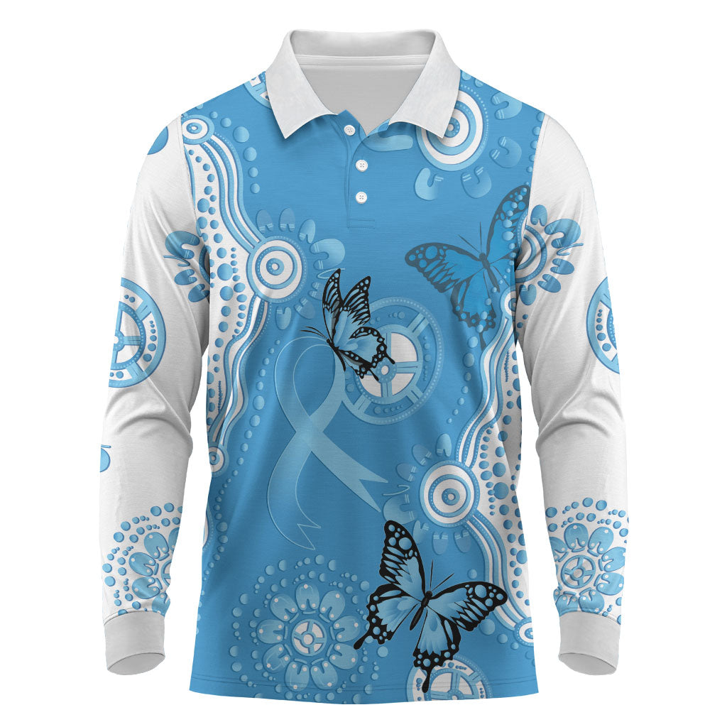 World Diabetes Day Australia Long Sleeve Polo Shirt Blue Ribbon Butterfly Aboriginal Art
