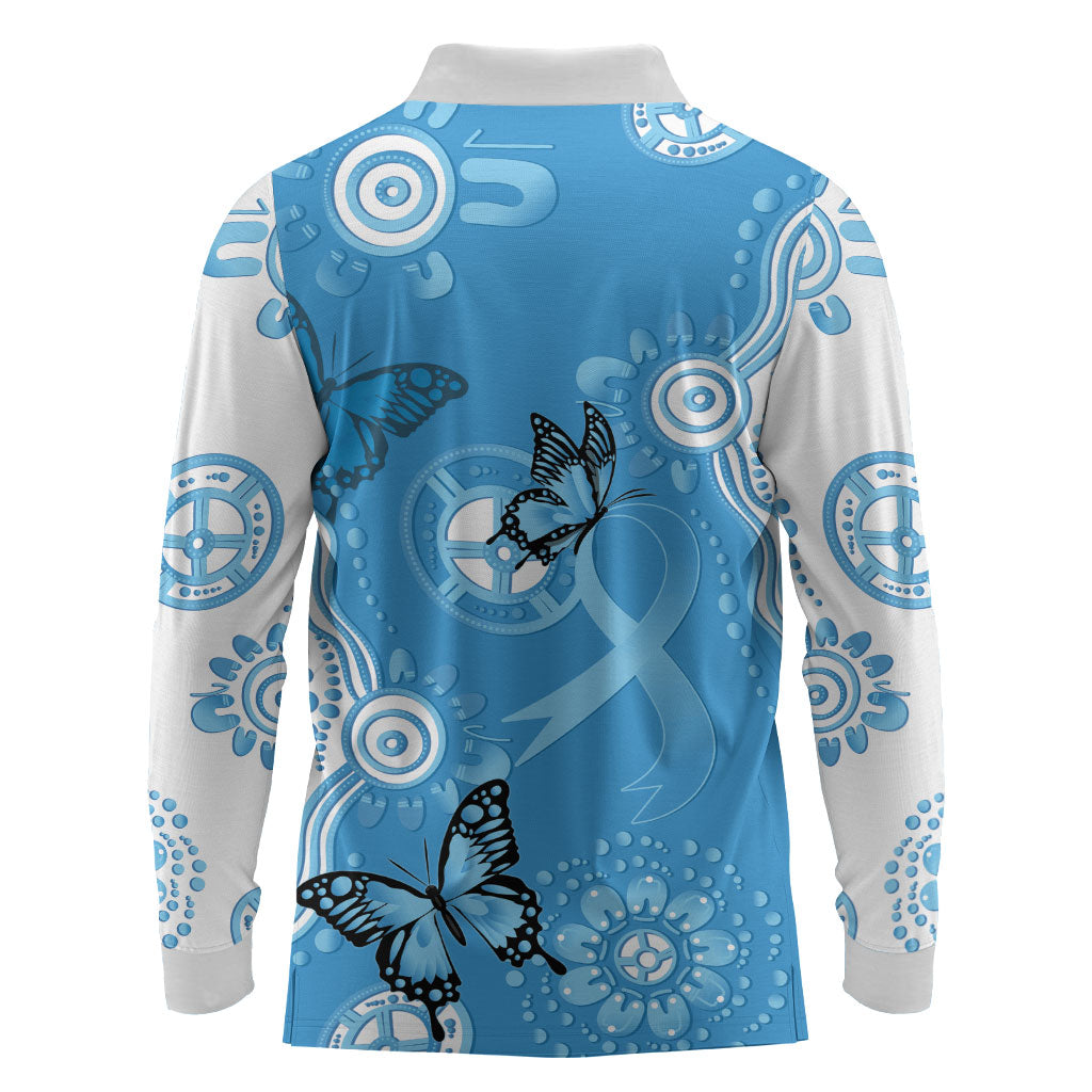 World Diabetes Day Australia Long Sleeve Polo Shirt Blue Ribbon Butterfly Aboriginal Art