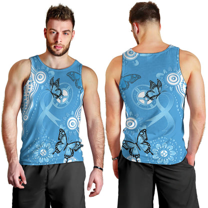 World Diabetes Day Australia Men Tank Top Blue Ribbon Butterfly Aboriginal Art