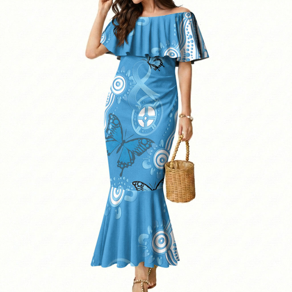 World Diabetes Day Australia Mermaid Dress Blue Ribbon Butterfly Aboriginal Art
