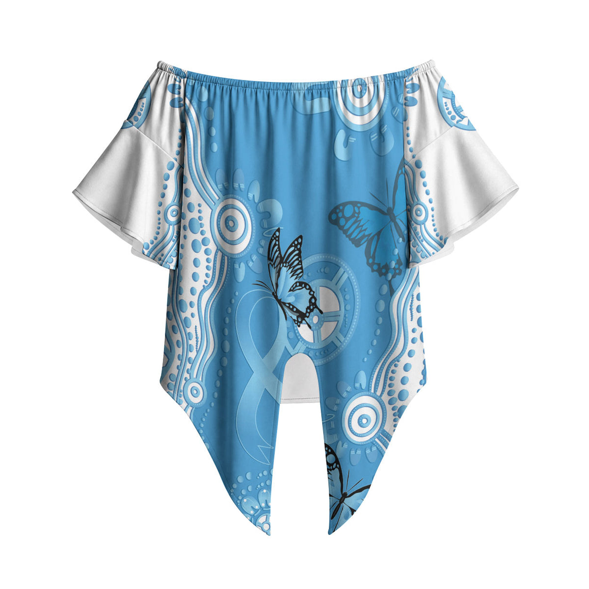 World Diabetes Day Australia Off Shoulder Wrap Waist Top Blue Ribbon Butterfly Aboriginal Art