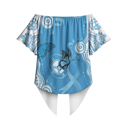 World Diabetes Day Australia Off Shoulder Wrap Waist Top Blue Ribbon Butterfly Aboriginal Art
