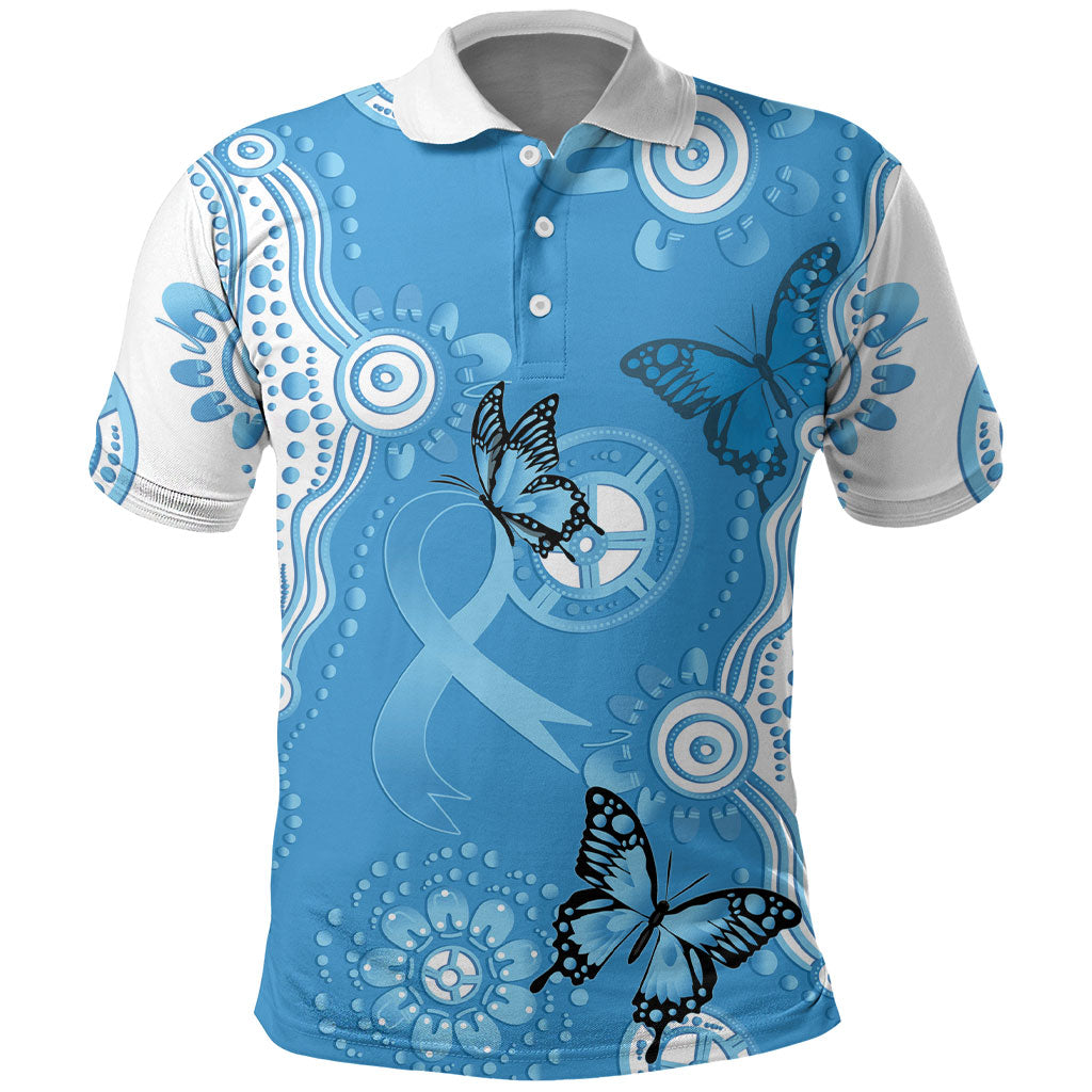 World Diabetes Day Australia Polo Shirt Blue Ribbon Butterfly Aboriginal Art